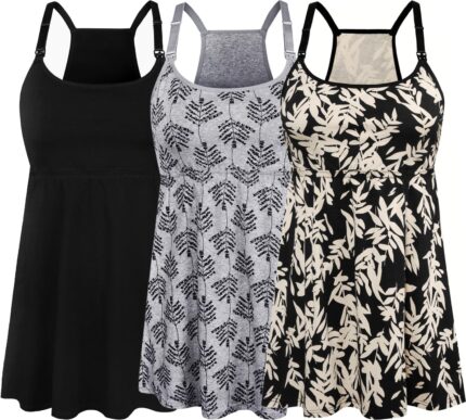 Black, grey print and floral cotton nursing camis
