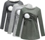 Charcoal, light grey and olive crew neck nursing shirts