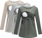 Beige, light grey and olive breastfeeding tops