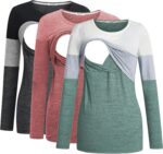 Colorblock sage, black and coral long sleeve nursing tops