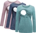 Dusty pink, navy and teal long sleeve breastfeeding shirts