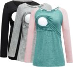 Black, grey and mint nursing top with pink sleeves