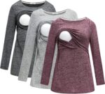 Charcoal, light grey and burgundy heathered nursing shirts