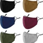 3 layer cloth face mask 6 pack in black, brown, navy, wine red, green and grey