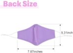 Lavender mask laid flat with 7.87 by 5.31 inch size markings