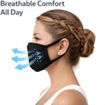 Profile view of a woman in a black breathable cloth mask