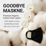 Black cotton mask displayed with cotton bolls