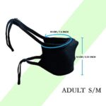 Black Adult S/M cloth mask with size measurements