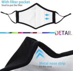 Detail of the inner filter pocket and metal nose strip on a black cotton mask