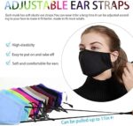 Woman adjusting the stretchy ear strap of a black cotton mask