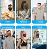 Collage of adults wearing cloth masks at work, outdoors and at home