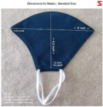 Navy cotton linen mask laid flat with standard size dimensions