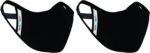Two black Safe+Mate L/XL cloth masks side by side