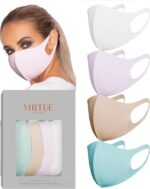 Pastel set in white, lilac, beige and aqua with a model wearing pale pink