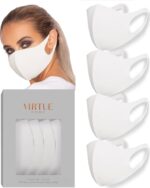 Four white Second Skin masks with a model wearing white