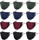 Twelve masks in green, navy, burgundy and black