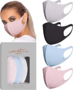 Multi pack of pink, black, light blue and light gray stretch masks with gift box