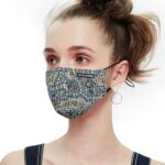 Blue paisley print cotton face mask with adjustable ear loop