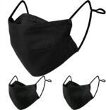 Black contoured cloth mask shown in two sizes