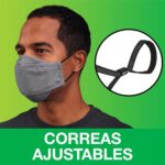 Man wearing the gray 3M cotton mask with a close-up of the adjustable ear loop