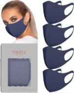 Four navy blue Second Skin masks with a model wearing navy