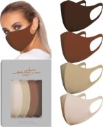 Earth-tone set of brown, tan and beige Second Skin masks with a model wearing brown