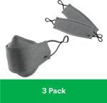 Three gray 3M cotton face masks with adjustable ear loops laid out flat