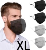 Black and gray extra large cloth masks with a bearded man wearing black