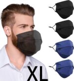 Black and royal blue XL beard masks 4 pack shown with a model