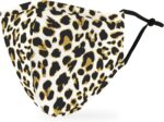 Leopard print cloth face mask with black adjustable ear loops