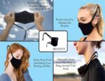 Collage of people wearing the black mask with straps behind the head