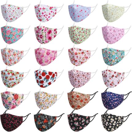 Floral style set of 24 cotton masks in assorted flower prints