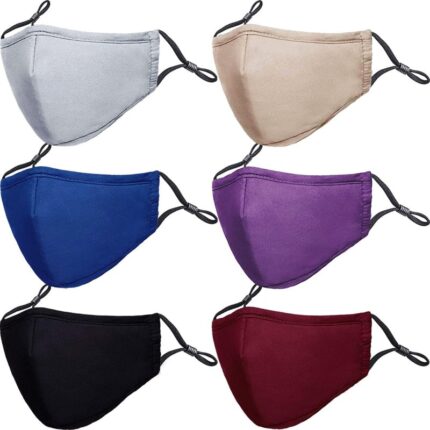 PAGE ONE adjustable cotton face masks 6 pack in gray, khaki, blue, purple, black and wine red
