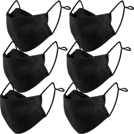 BASE CAMP cotton face mask with filter pocket, six black masks