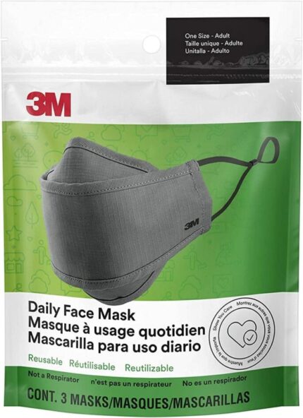 3M Daily lightweight cotton face mask 3 pack in gray resealable package