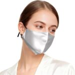 Mulberry silk face mask for adults in light gray, worn by a model